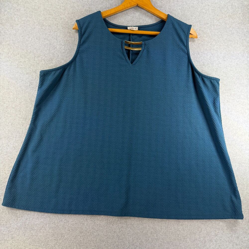 Avenue Womenβs 26/28 Teal Textured Sleeveless Keyhole Plus Size Top 3519
